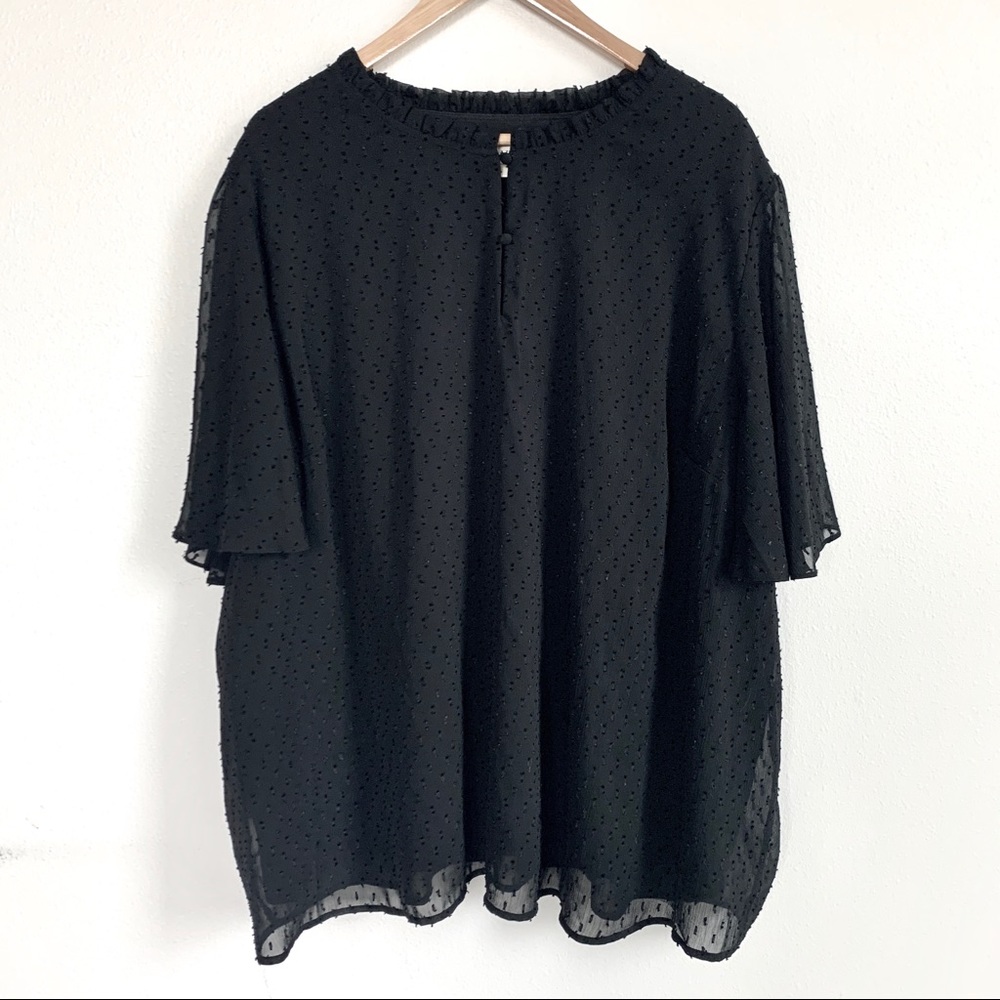 Short sleeve black shift dress w/ buttons